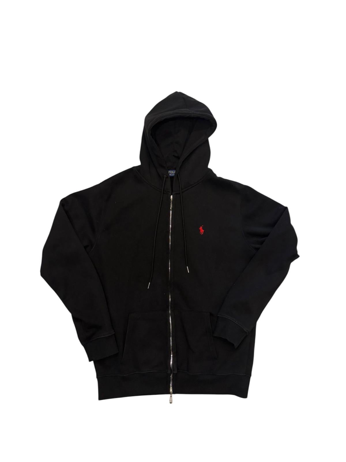 Polo Ralph Lauren Black Zip-Up Hoodie with Red Pony Logo - Excellent Condition